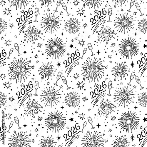 Black and White New Year 2026 Fireworks Pattern