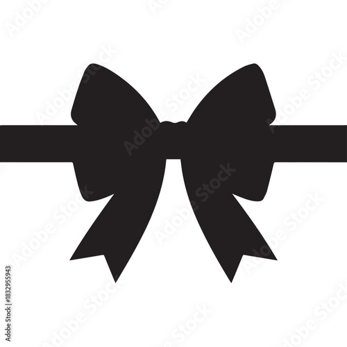 Elegant black bow tie with ribbon silhouette on white background, classic formal fashion accessory.