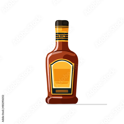 Attractive, Simple illustration with EPS format design of a bottle of rum isolated on white and transparent background, Clipart set, Minimalist illustration