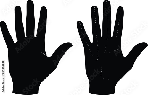 Black hand silhouettes open palm, vector art