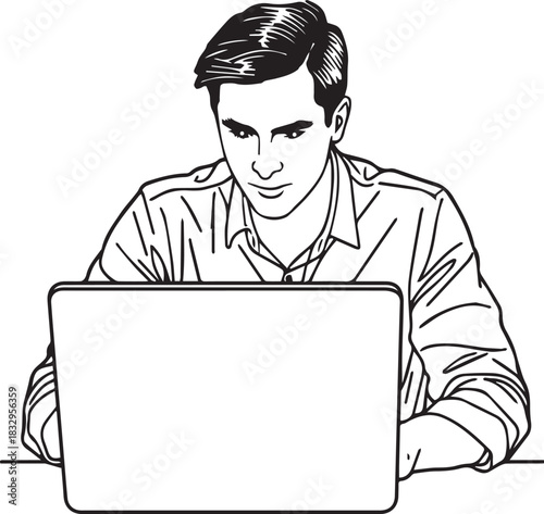 Focused Professional at Work: A concentrated individual, engrossed in their work, diligently uses a laptop, the light of the screen illuminating their focused expression. 