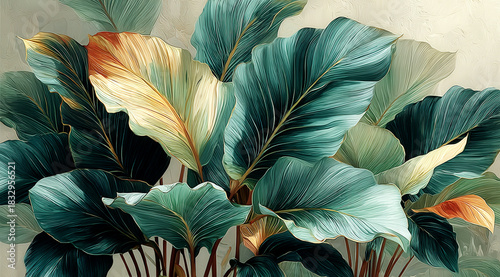 Wallpaper Mural Vibrant and lush tropical plant leaves with varying shades of green Torontodigital.ca