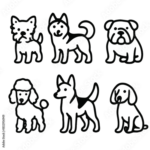 Dog Breeds Icons. Dog Breeds Set linear icon set: small terrier, husky, bulldog, poodle, shepherd, hound