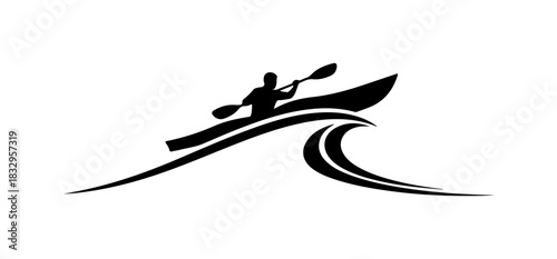 Kayaker Riding Wave Silhouette Logo