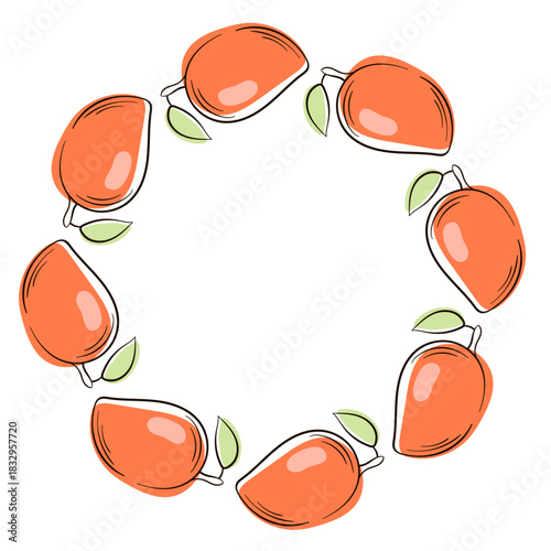 Mango wreath in flat style isolated on a white background.