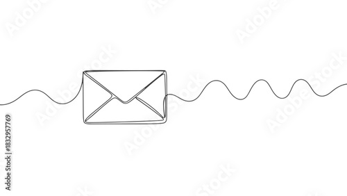 A minimalist one line art drawing of an email envelope, created with a single continuous stroke representing communication and messages