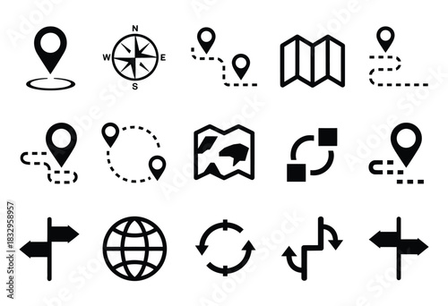 Stock vector illustration map icons including pins