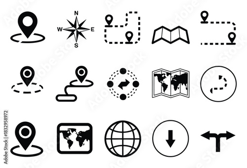 Stock vector illustration map icons including pins