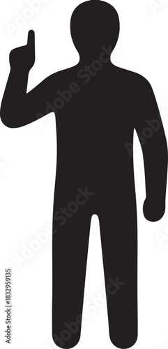 Black silhouette of a person pointing up on white background, vector