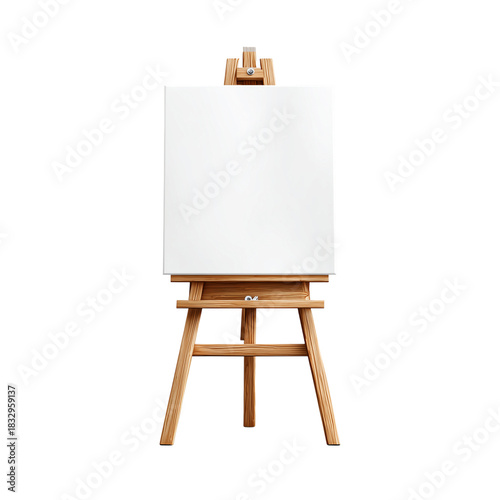 A pristine, blank canvas sits poised on a wooden easel, awaiting the touch of creativity