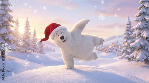 Polar Bear Wearing Santa Hat