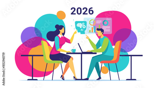 Business strategy for 2026 Colleagues analyze AI and data reports