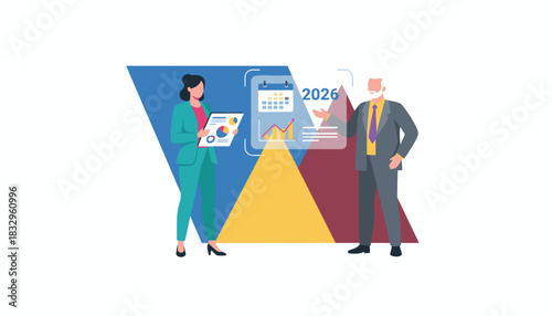Business planning for 2026 Team analyzes charts calendar and financial projection data