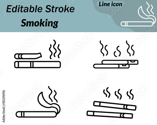Minimalist smoking icon featuring a slim cigarette with a straight body soft rising smoke lines and simple geometric shapes. Clean outline style easy to recognize suitable for signs and warnings.