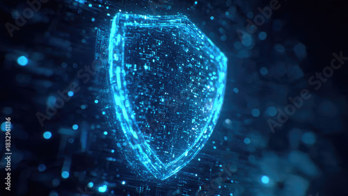 A glowing blue digital shield, symbolizing robust cybersecurity and data protection within a futuristic, interconnected network. Represents internet security and technological defense.