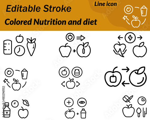 Colorful nutrition and diet icon showing vibrant fruits vegetables and a balanced plate symbol. Includes bright greens oranges and reds to represent healthy food choices wellness and clean eating.