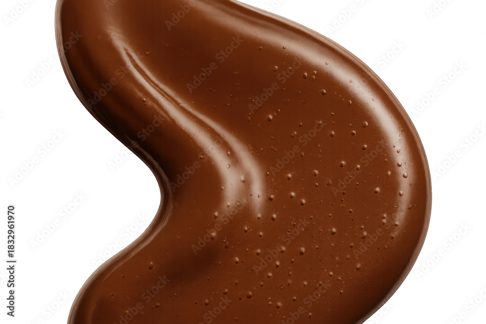 Obraz premium Melted chocolate sauce with glossy reflection and fluid texture swirling, isolated with a transparent background