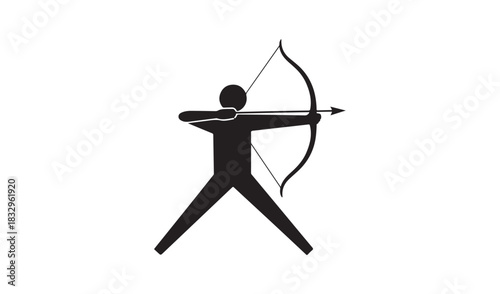 Silhouette of a person aiming a bow and arrow in a stylized drawing