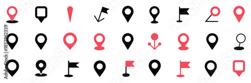 Location pin icons modern vector design including map markers, pointer symbols, and destination logos for travel, GPS, and location-based apps