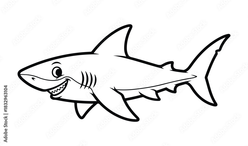 Obraz premium Cute cartoon shark with a friendly smile and big eyes