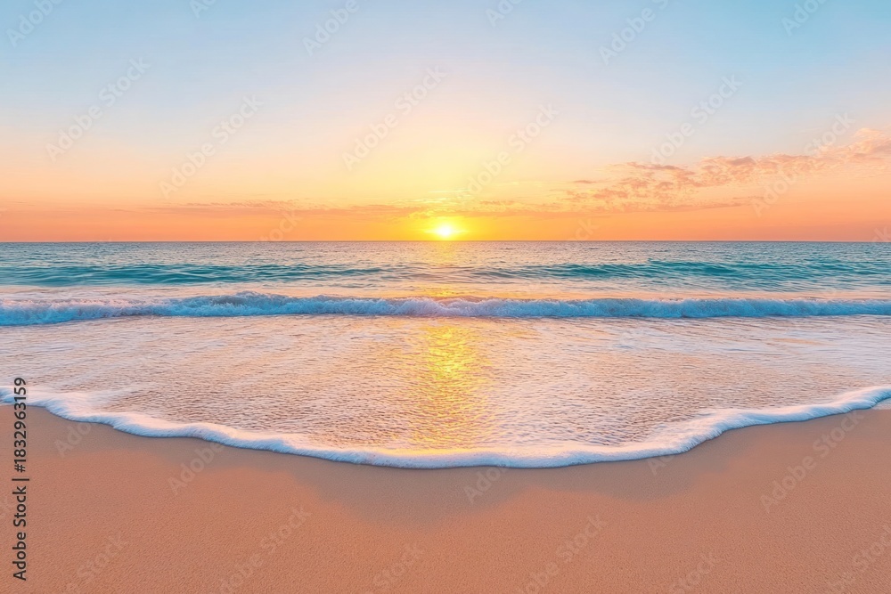 Fototapeta premium Crystal-clear water and sandy beach under coconut palms