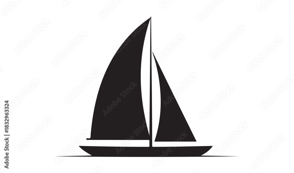 Fototapeta premium Black silhouette of a sailboat on a white background