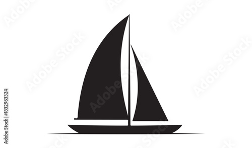 Black silhouette of a sailboat on a white background