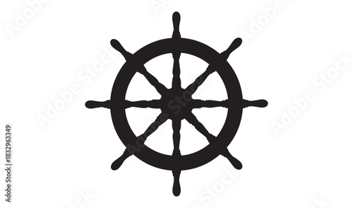 Classic black ship steering wheel silhouette on white background
