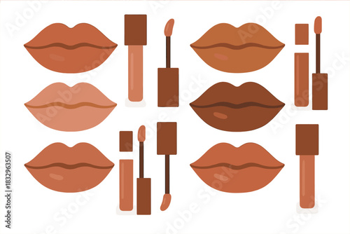 Various lip colors and glosses arranged in a visually appealing layout for beauty and makeup enthusiasts