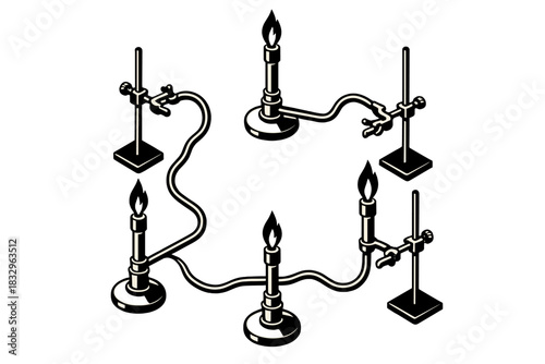 Candle experiment setup with multiple flame sources connected through a circuit for scientific observation