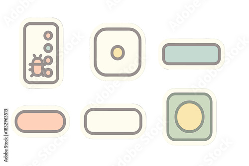 Collection of colorful buttons and icons designed for a user interface experience in a digital application or website