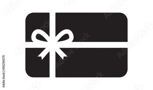 Simple black gift box icon with white ribbon and bow