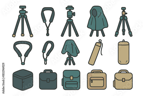 Different types of photography equipment and accessories displayed together for easy viewing