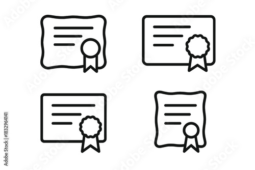 Certificates with ribbons displayed in simple designs suitable for various achievements and awards