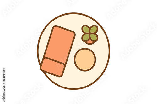 Healthy meal layout with salmon, rice, and a green garnish on a round plate for a nutritious dining experience