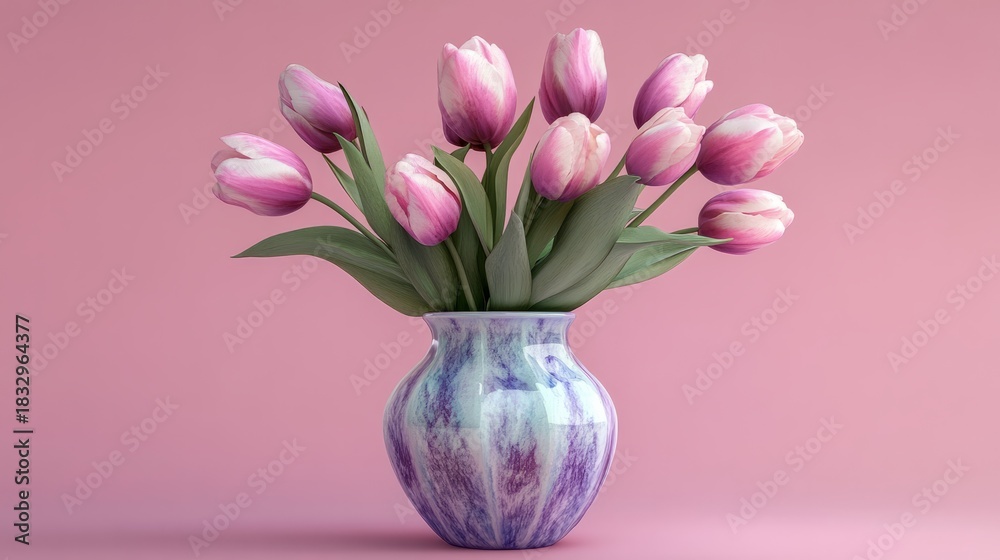 Fototapeta premium Pink and violet tulips bouquet in vase isolated