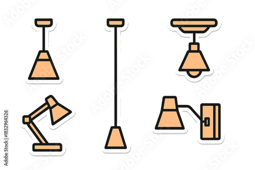 Different styles of lighting fixtures arranged in a decorative layout showcasing various designs and applications for home decor