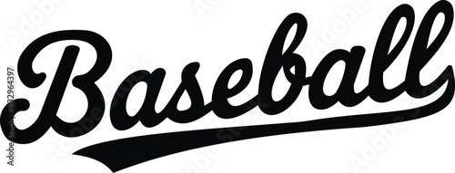 This stylish script typography design features the word "Baseball" in an elegant cursive font, combining a playful yet sophisticated aesthetic. Ideal for sports branding, apparel, and promotional mate