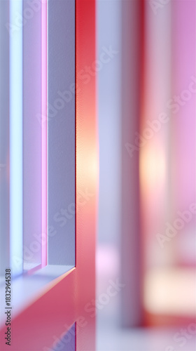 Abstract colorful window frame with soft pastel light reflecting through the glass, creating a modern geometric composition with clean lines, smooth gradients and a calm artistic atmosphere.