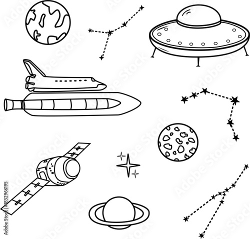 doodles set of space elements