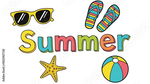 A vibrant and cheerful illustration capturing the essence of summer fun and relaxation