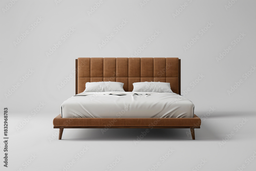 Obraz premium a bed with a brown headboard and white sheets