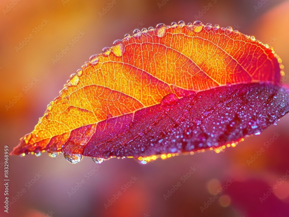 Naklejka premium Vibrant autumn leaf close-up nature photography outdoor setting macro view natural beauty and detail