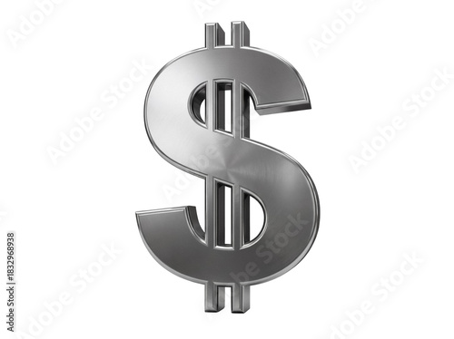 Metallic dollar sign PNG isolated on transparent background, currency symbol for finance, investment, and business concepts