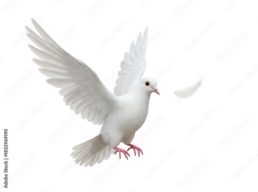 Fototapeta premium Elegant white dove flying PNG isolated on transparent background, symbol of peace and freedom, graceful bird for design projects