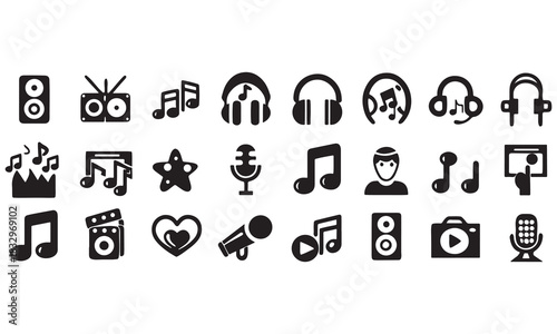 Music Icons Collection – Musical Instrument Symbols, Studio Tools & Sound Design Elements