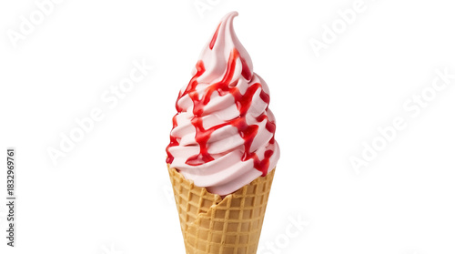 Foto Strawberry soft serve ice cream cone isolated PNG, delicious summer dessert with