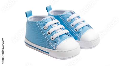 Fotografía Pair of light blue baby sneakers PNG isolated on transparent background, cute fo