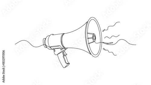 Continuous line art of a megaphone One line drawing style