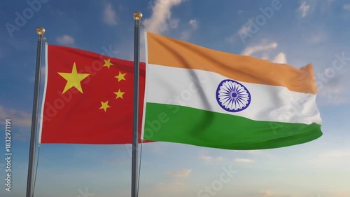 China and India Flags Waving Together A Symbol of Relations and Diplomacy